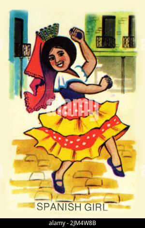 Retro design of a card for playing Snap, featuring a Spanish  girl, circa 1940 Stock Photo