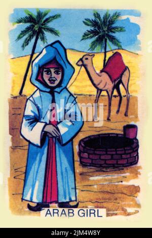 Retro design of a card for playing Snap, featuring an Arab girl, circa 1940 Stock Photo