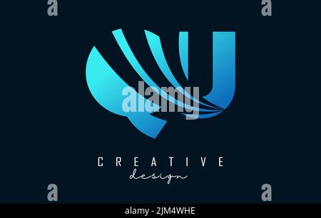 Creative blue letter Qu q u logo with leading lines and road concept design. Letters with geometric design. Vector Illustration with letter and creati Stock Vector