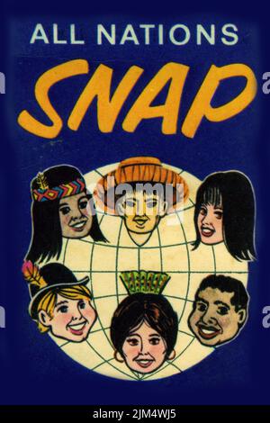 Retro design of the covering card for playing Snap, featuring children of all nations, circa 1940 Stock Photo