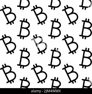 Vector seamless pattern of hand drawn flat bitcoin sign isolated on white background Stock Vector