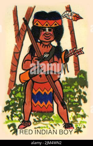 Retro design of a card for playing Snap, featuring a Red indian boy, circa 1940 Stock Photo
