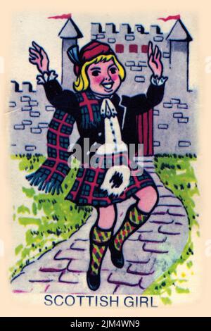 Retro design of a card for playing Snap, featuring a Scottish girl, circa 1940 Stock Photo