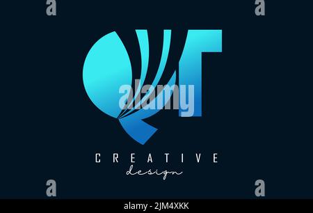 Creative blue letter QT q t logo with leading lines and road concept design. Letters with geometric design. Vector Illustration with letter and creati Stock Vector