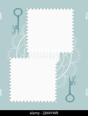 Photobook Collage frame lace key stamp. Vector Stock Vector