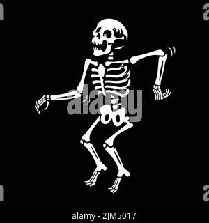 Dancing skeleton vector illustration on black background Stock Vector