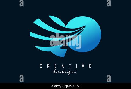 Creative blue letter QO q o logo with leading lines and road concept design. Letters with geometric design. Vector Illustration with letter and creati Stock Vector