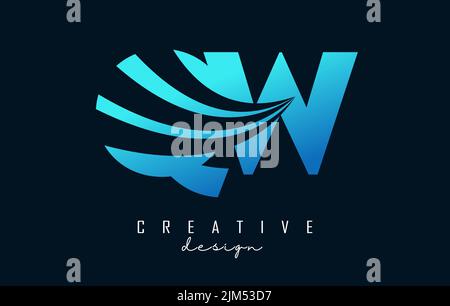 Creative blue letter QW q w logo with leading lines and road concept design. Letters with geometric design. Vector Illustration with letter and creati Stock Vector