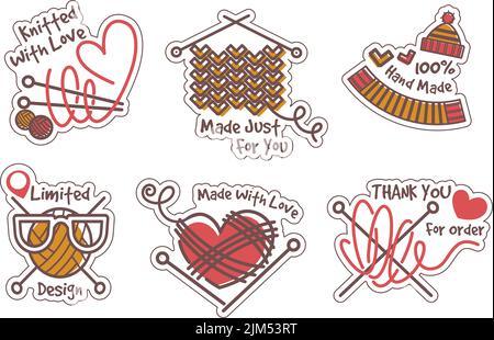 Hand made knitted clothes and accessories labels Stock Vector
