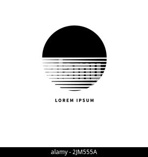 Sun and sea logo, sunset icon, travel sign. Ocean pictogram, geometric logo, landscape icon Stock Vector
