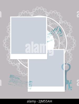 Photobook Collage frame lace key stamp. Vector Stock Vector