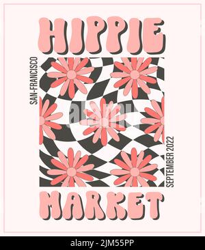 Hippie funky vibe style. Vintage 1960-1970. Hippy retro background. Symbol retro print. Stock Vector