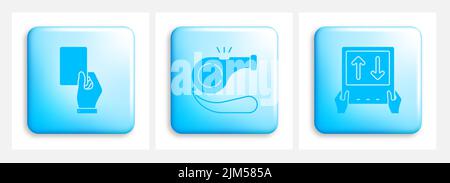 Set of square buttons with sports referee icons. Gestures of sports referee. Element for design of web pages and interface. Vector isolated on white b Stock Vector