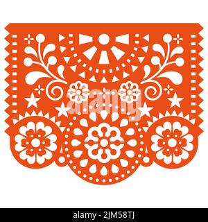 Mexican fiesta paper cutout decoration Papel Picado vector design, floral party background inspired by folk art from Mexico Stock Vector