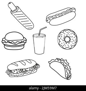 Trendy vector Fast Food set for cafe.  Stock Vector