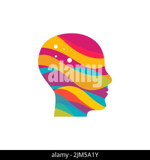Mind icon, brain logo, digital face symbol. Profile with ribbons, creative concept, innovation logo. Vector illustration Stock Vector