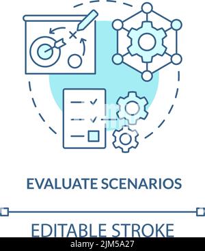 Evaluate scenarios turquoise concept icon Stock Vector