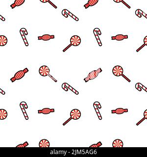 A vector icons of mini red and white Christmas candies and lollipops isolated on a white background Stock Vector