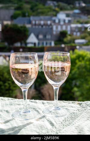 Two glasses with dry rose d'anjou wine from Loire valley, France Stock Photo