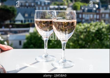 Two glasses with dry rose d'anjou wine from Loire valley, France Stock Photo