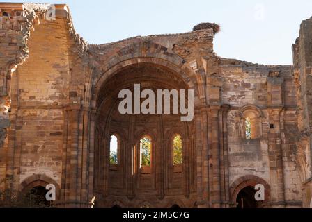 The ruins of the Moreruela Abbey monastery in the province of Zamora in Spain on a blue sky background Stock Photo