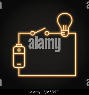 Simple electric circuit scheme neon icon in line style. Vector illustration. Stock Vector