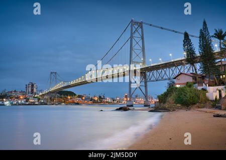 Photo of the Hercilio Luz Bridge in Florianopolis, Santa Catrina, Brazil Stock Photo