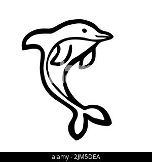 Cute cartoon dolphin hand painted with ink brush stroke, isolated on white background. Grunge vector illustration Stock Vector