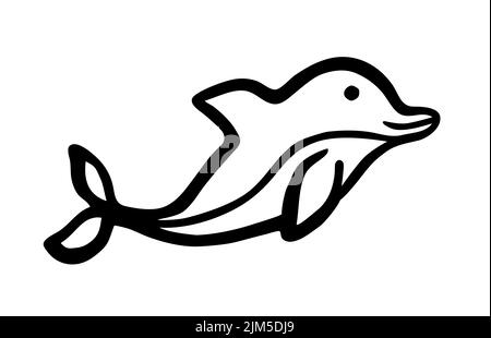 Cute cartoon dolphin hand painted with ink brush stroke, isolated on white background. Grunge vector illustration Stock Vector