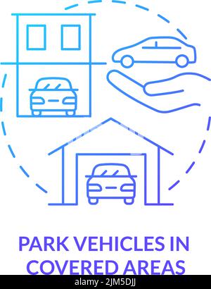 Park vehicles in covered areas blue gradient concept icon Stock Vector