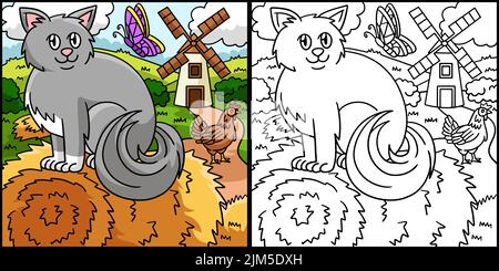 Cat Coloring Page Colored Illustration Stock Vector