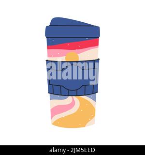 A cup of coffee to go with a winter landscape inside. Cup sleeve with place for text. Vector illustration. Stock Vector