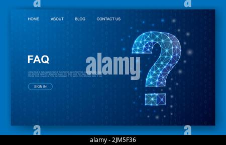 Question mark 3d polygonal website template. Help support design illustration concept. Low poly FAQ symbol for homepage, promotion banner design. Stock Vector