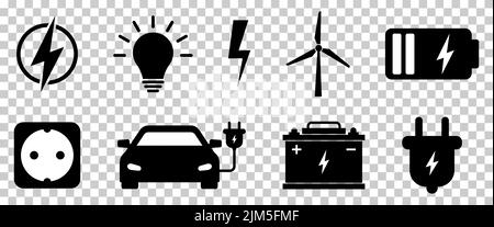 Electricity icons set. Power related symbol collection. Vector illustration isolated on transparent background Stock Vector