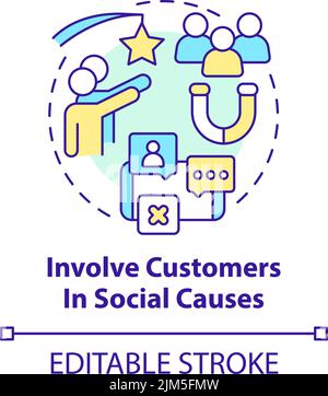 Involve customers in social causes concept icon Stock Vector