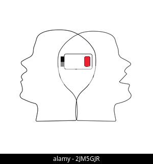 Intersected heads with low battery in the middle Stock Vector