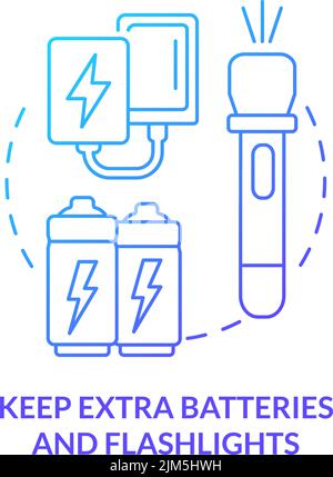 Keep extra batteries and flashlights blue gradient concept icon Stock Vector