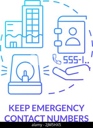 Keep emergency contact numbers blue gradient concept icon Stock Vector
