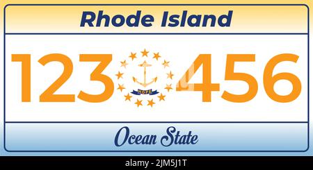 Vehicle license plates marking in Rhode Island in United States of America, Car plates.Vehicle license numbers of different American states.Vintage Stock Vector