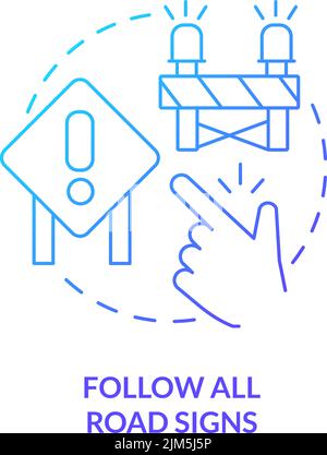Follow all road signs blue gradient concept icon Stock Vector