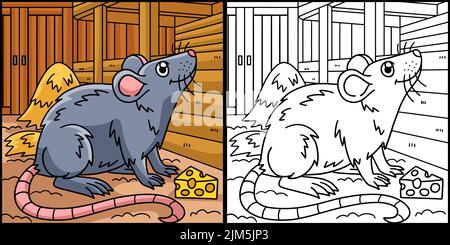 Mouse Coloring Page Colored Illustration Stock Vector