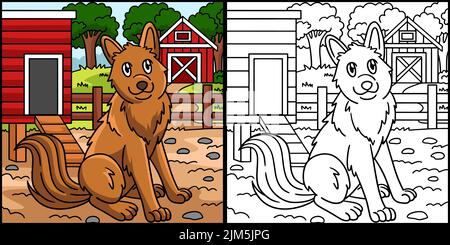 Dog Coloring Page Colored Illustration Stock Vector