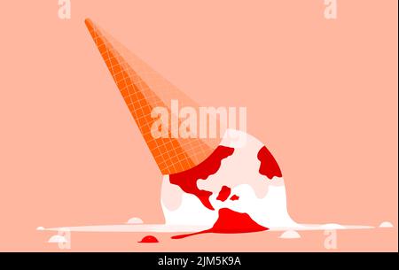 Fallen ice-cream cone, concept illustration about global warming and carbon emission Stock Vector