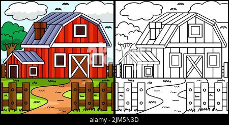 Farmhouse Coloring Page Colored Illustration Stock Vector