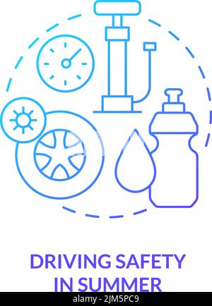 Driving safety in summer blue gradient concept icon Stock Vector