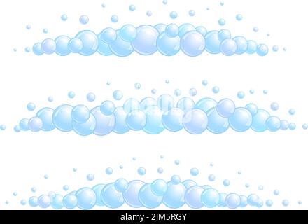 Soap bubble divider set. Horizontal foam decoration element. Blue suds cloud border collection. Vector Stock Vector
