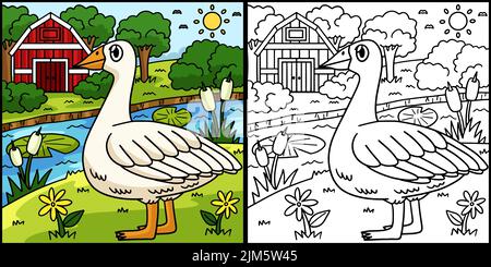 Goose Coloring Page Colored Illustration Stock Vector