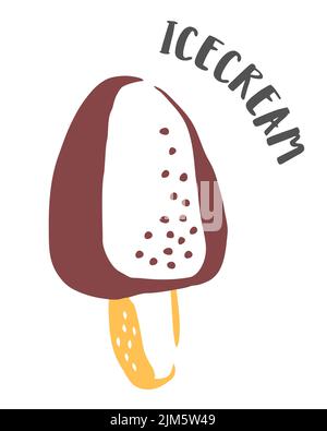Ice Cream drawing hand painted with ink brush isolated on white background. Vector illustration Stock Vector