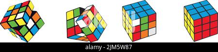 A line of 3D Rubik's cube solution stages with a white background Stock Vector