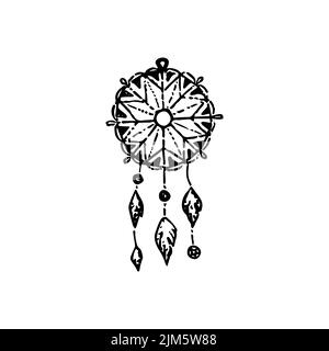 Dreamcatcher Decor Dotwork. Vector Illustration of Hand Drawn Objects. Stock Vector